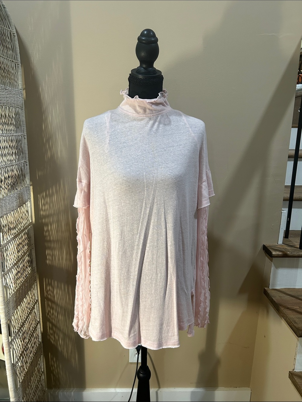 NWTS! Free People XS Light Pink Ruffled Mock Neck Long Sleeve Top